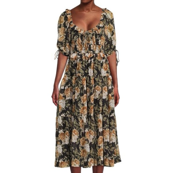 NEW En Saison Floral Print Tiered Midi Dress in Medium - Picture 1 of 6